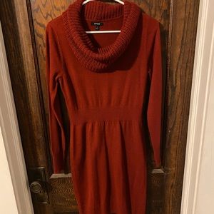 Deep red cow neck sweater dress